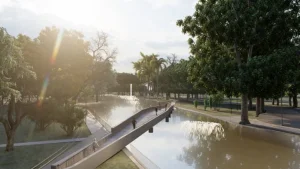 Comenzó la construcción del nuevo puente peatonal sobre el lago del Parque de Mayo